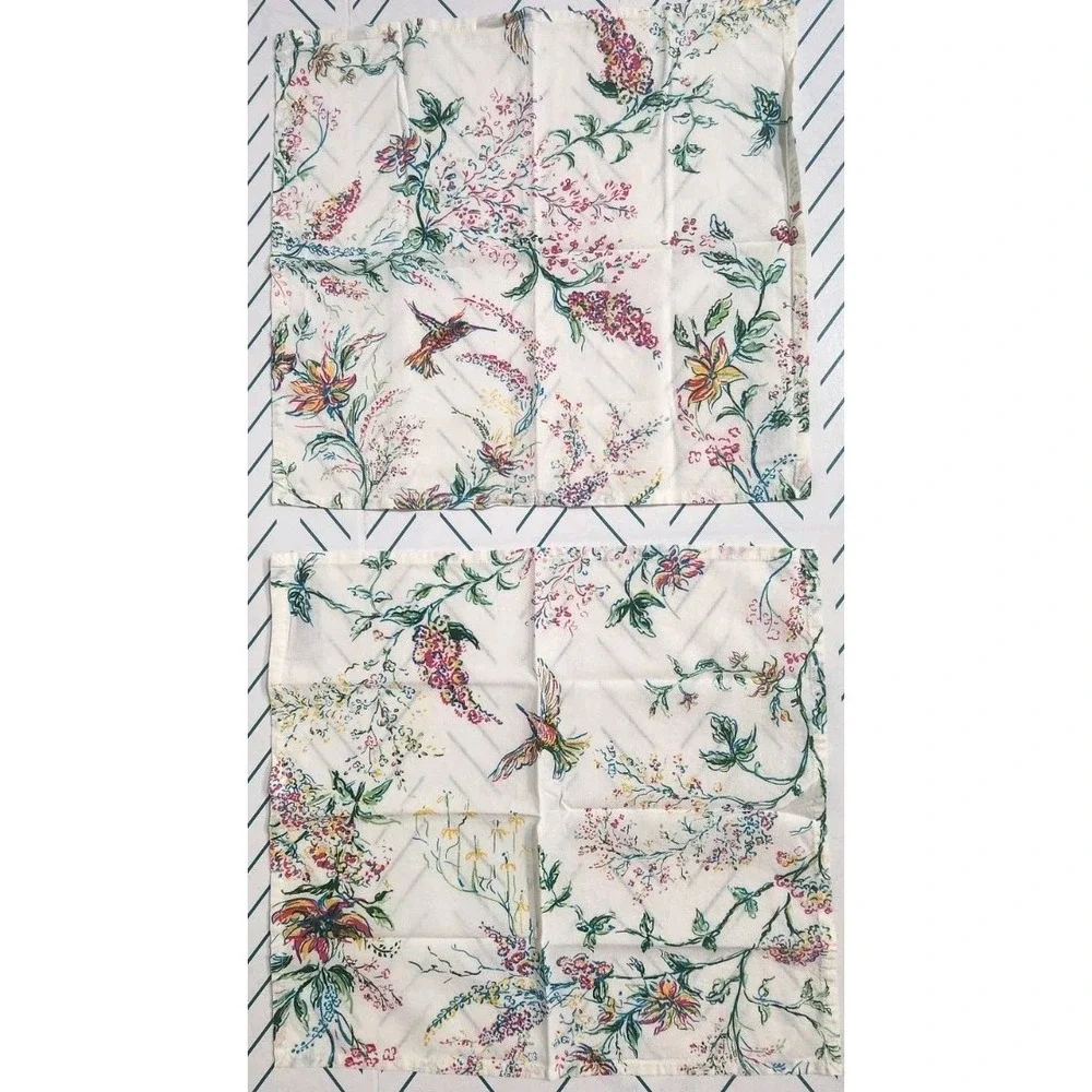 April Cornell 100% Cotton Napkin 2pc Hummingbird Floral White Spring Cottage New